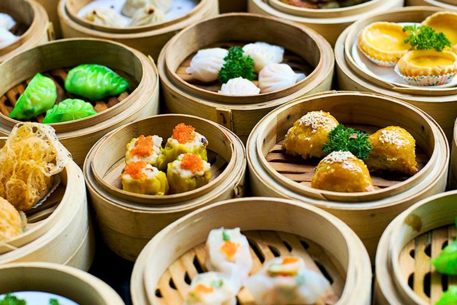 Bamboo steamers of dim sum in Hong Kong